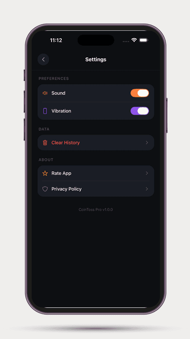 Coin Toss Pro - Settings